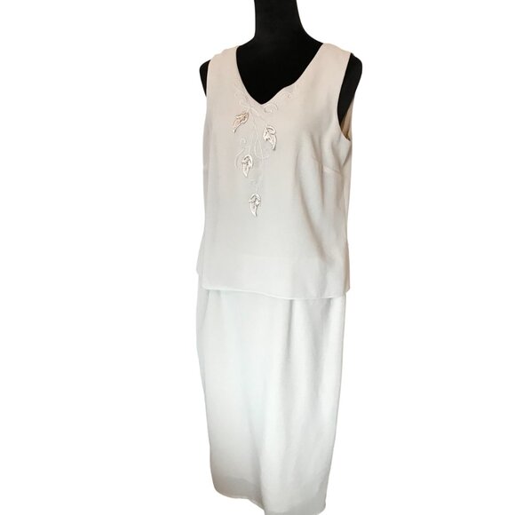 R&M Richards Karen Kwong 70s Floral Leaf Embroidered Cream Blouson Dress Size 12 - Picture 5 of 16